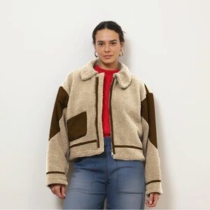 NEW VANESSA SHEARLING BOMBER JACKET - IVORY